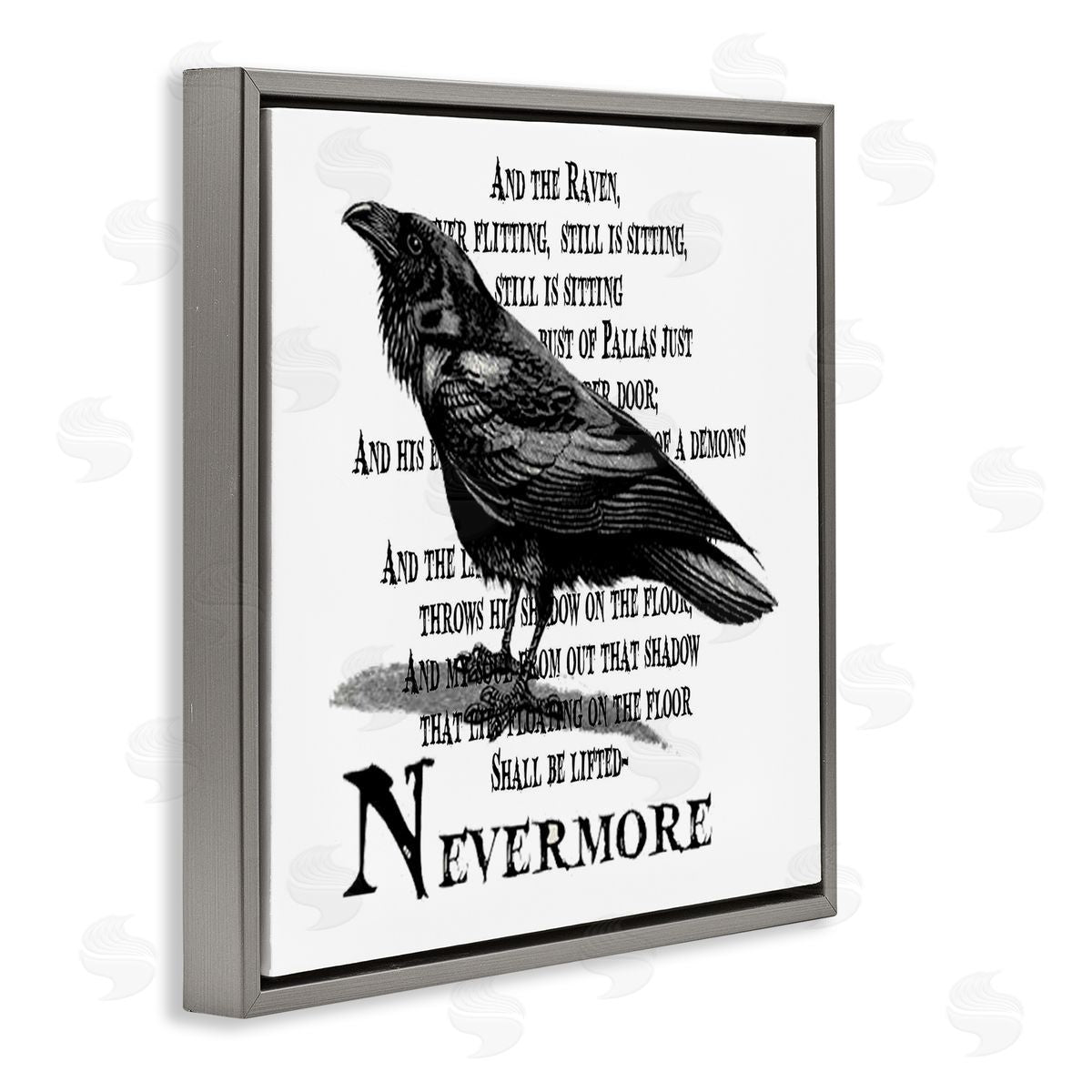 Creepy Halloween Black Crow Raven Grey Floating Frame Canvas Wall Art, Home Decor by Lettered and Lined