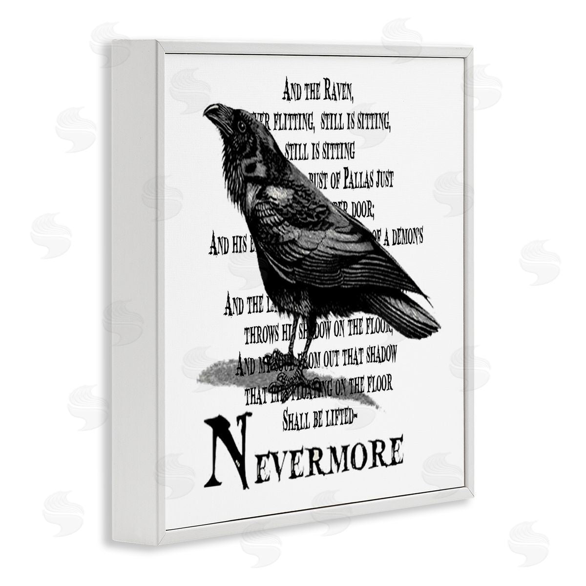 Creepy Halloween Black Crow Raven White Frame Print Wall Art, Home Decor by Lettered and Lined