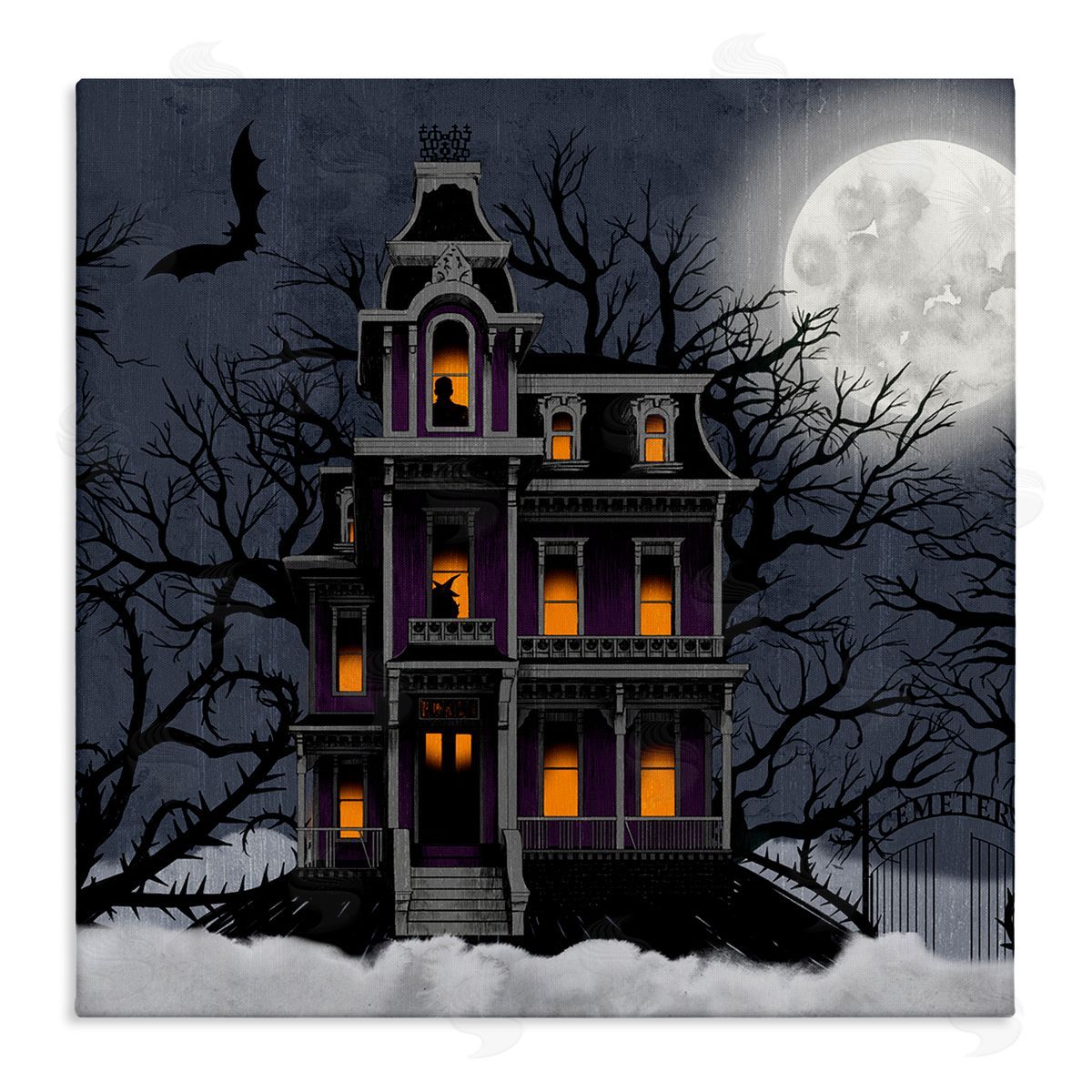 Creepy Haunted Halloween House Canvas Wall Art, Home Decor by Grace Popp