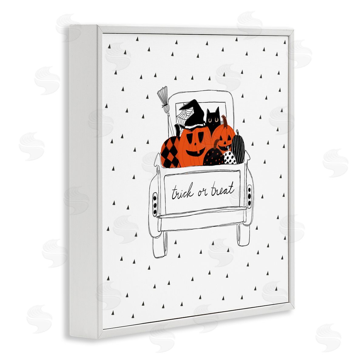 Amylee Weeks Trick Or Treat Truck Pumpkins Doodle Style Drawing White Framed Glicee Wall Art Print