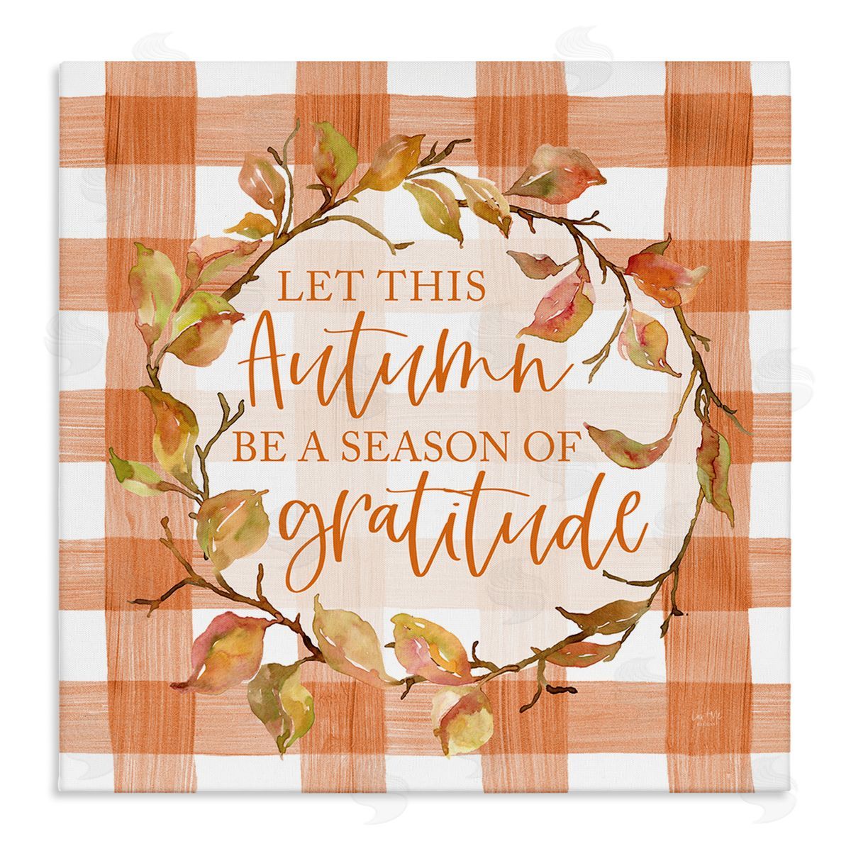 Lux + Me Designs Season Of Gratitude Autumnal Country Plaid Leaf Border Stretched Canvas Wall Art Print