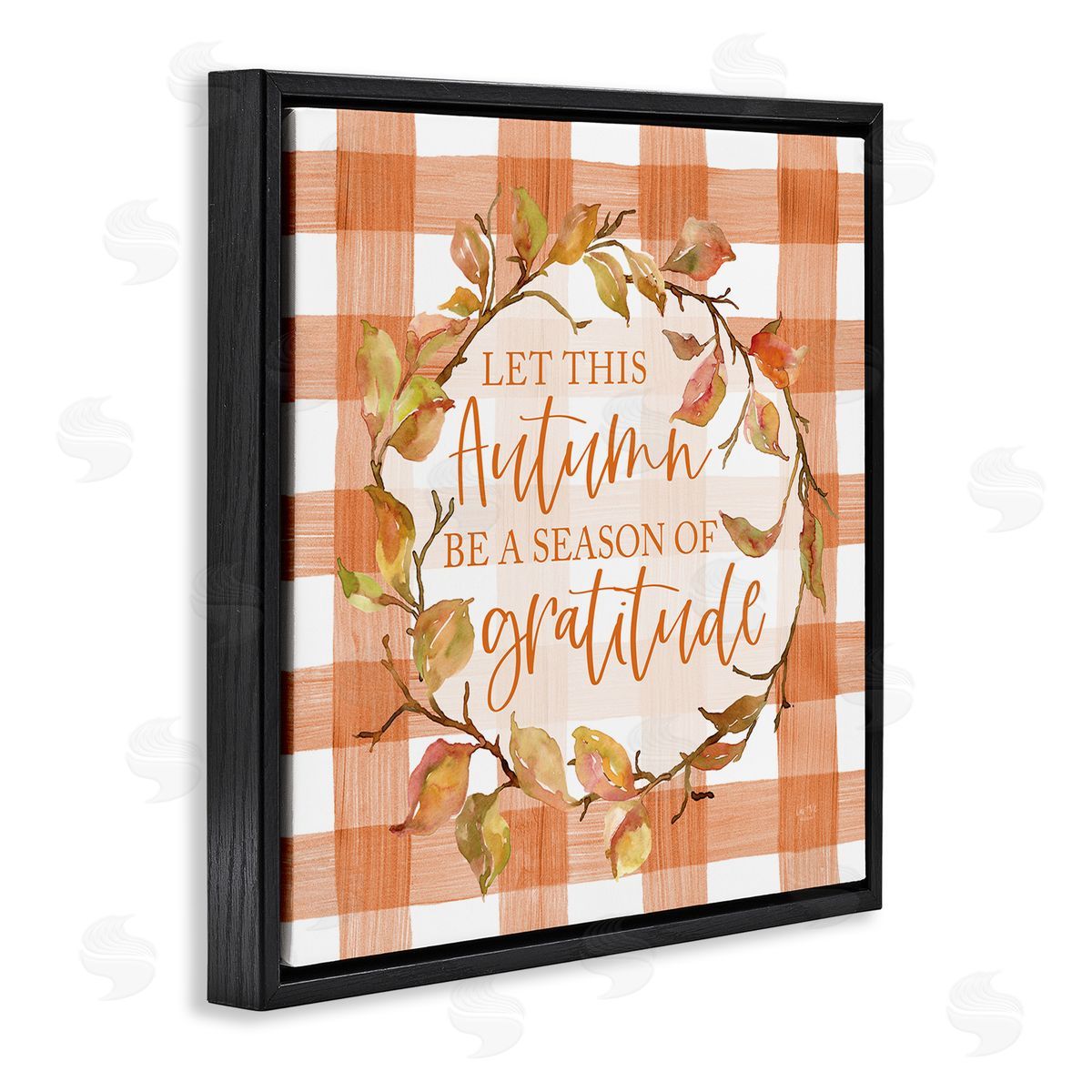 Lux + Me Designs Season Of Gratitude Autumnal Country Plaid Leaf Border Black Floating Frame Canvas Wall Art Print
