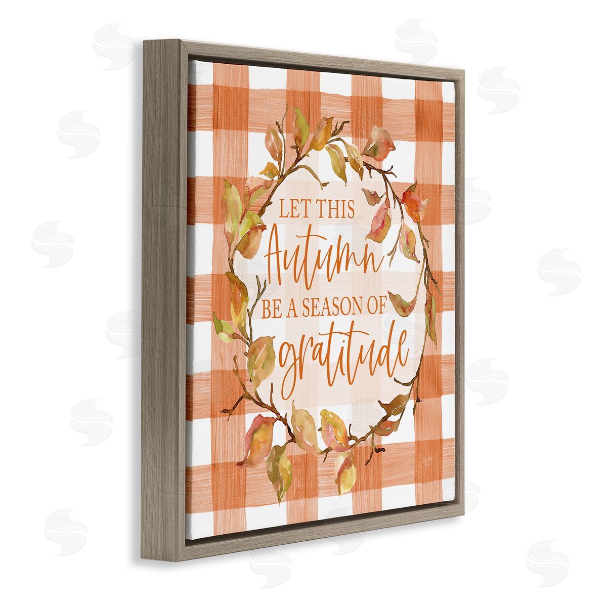Lux + Me Designs Season Of Gratitude Autumnal Country Plaid Leaf Border Brown Floating Frame Canvas Wall Art Print