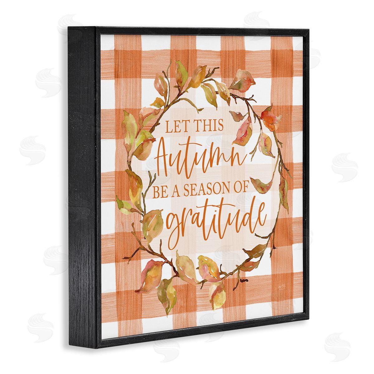 Lux + Me Designs Season Of Gratitude Autumnal Country Plaid Leaf Border Black Framed Glicee Wall Art Print