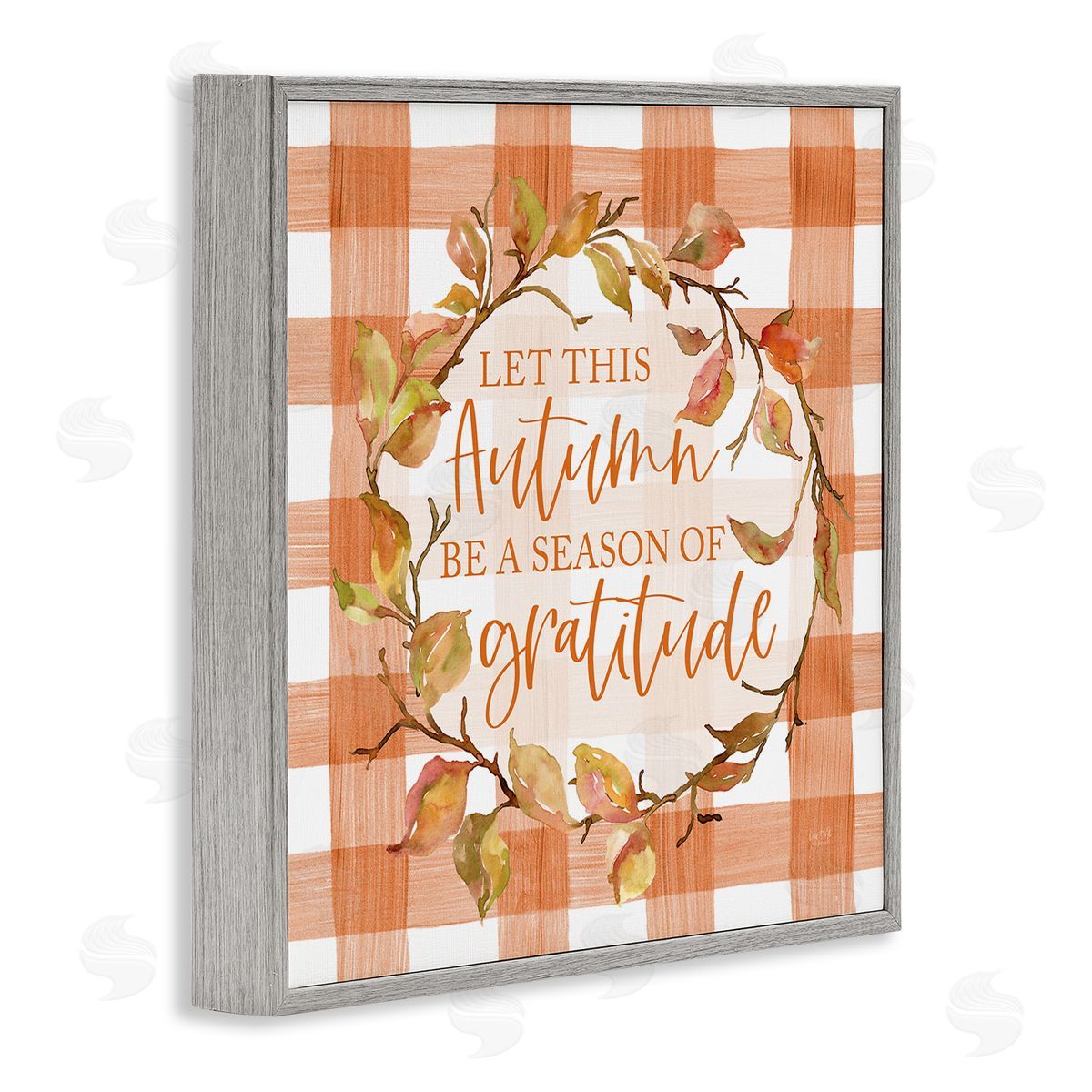 Lux + Me Designs Season Of Gratitude Autumnal Country Plaid Leaf Border Gray Framed Glicee Wall Art Print