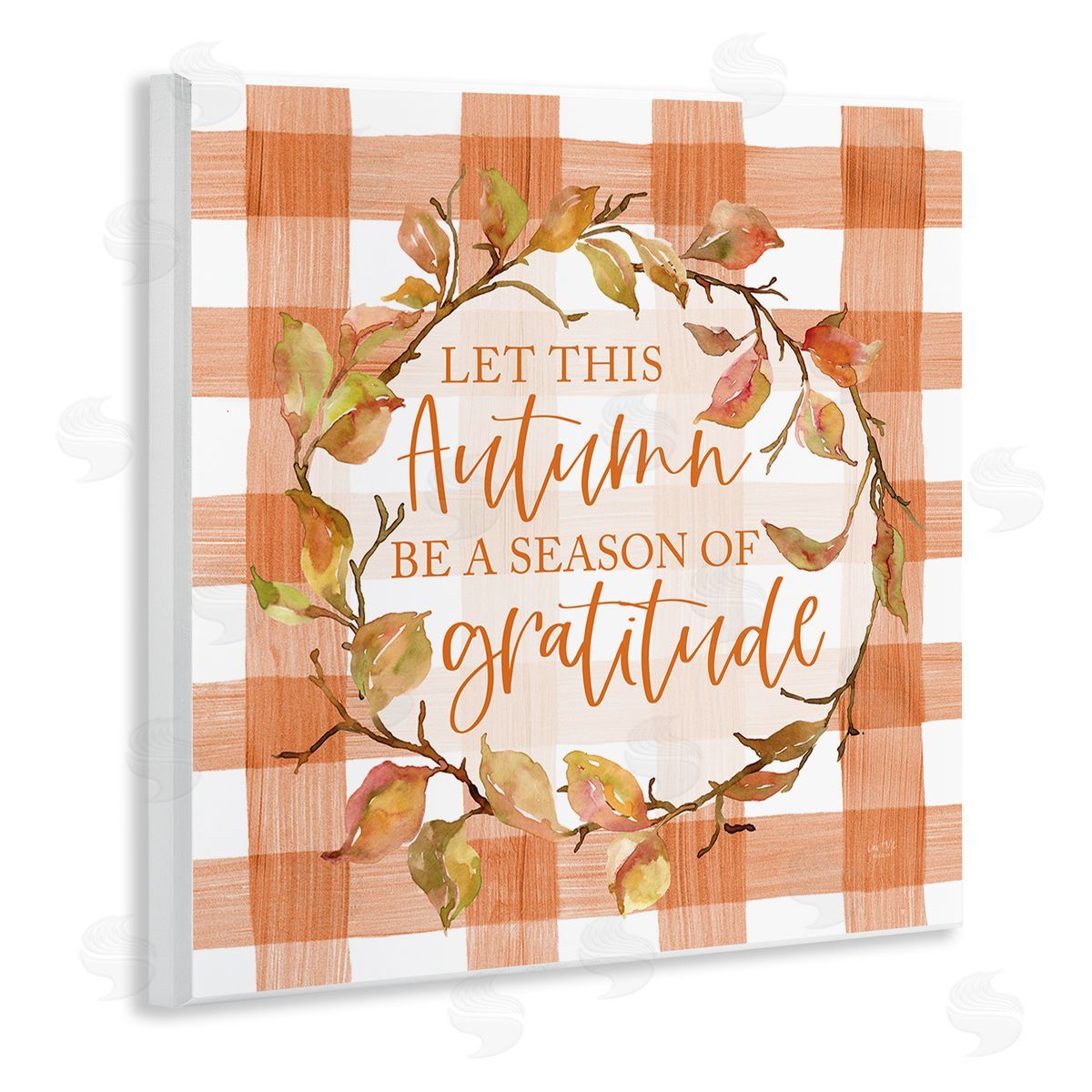 Lux + Me Designs Season Of Gratitude Autumnal Country Plaid Leaf Border Wooden Wall Plaque Art Print
