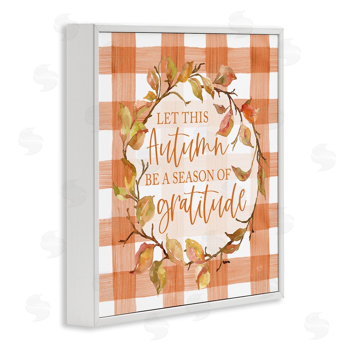 Lux + Me Designs Season Of Gratitude Autumnal Country Plaid Leaf Border White Framed Glicee Wall Art Print