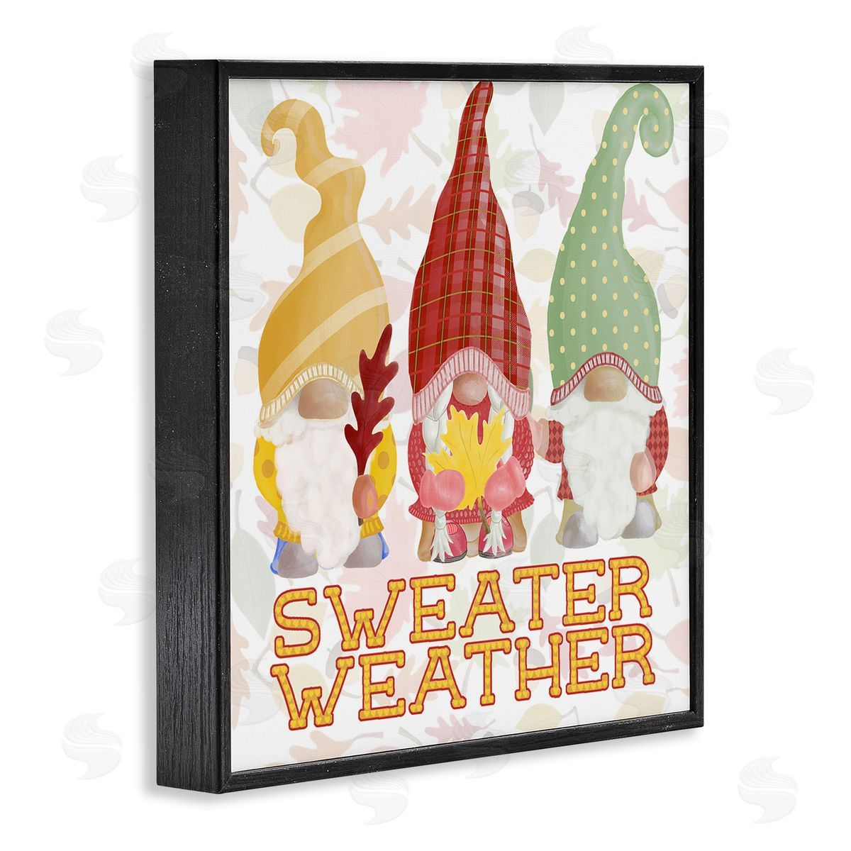 Andi Metz Sweater Weather Warmly Dressed Gnomes Leaf Pattern Black Framed Glicee Wall Art Print