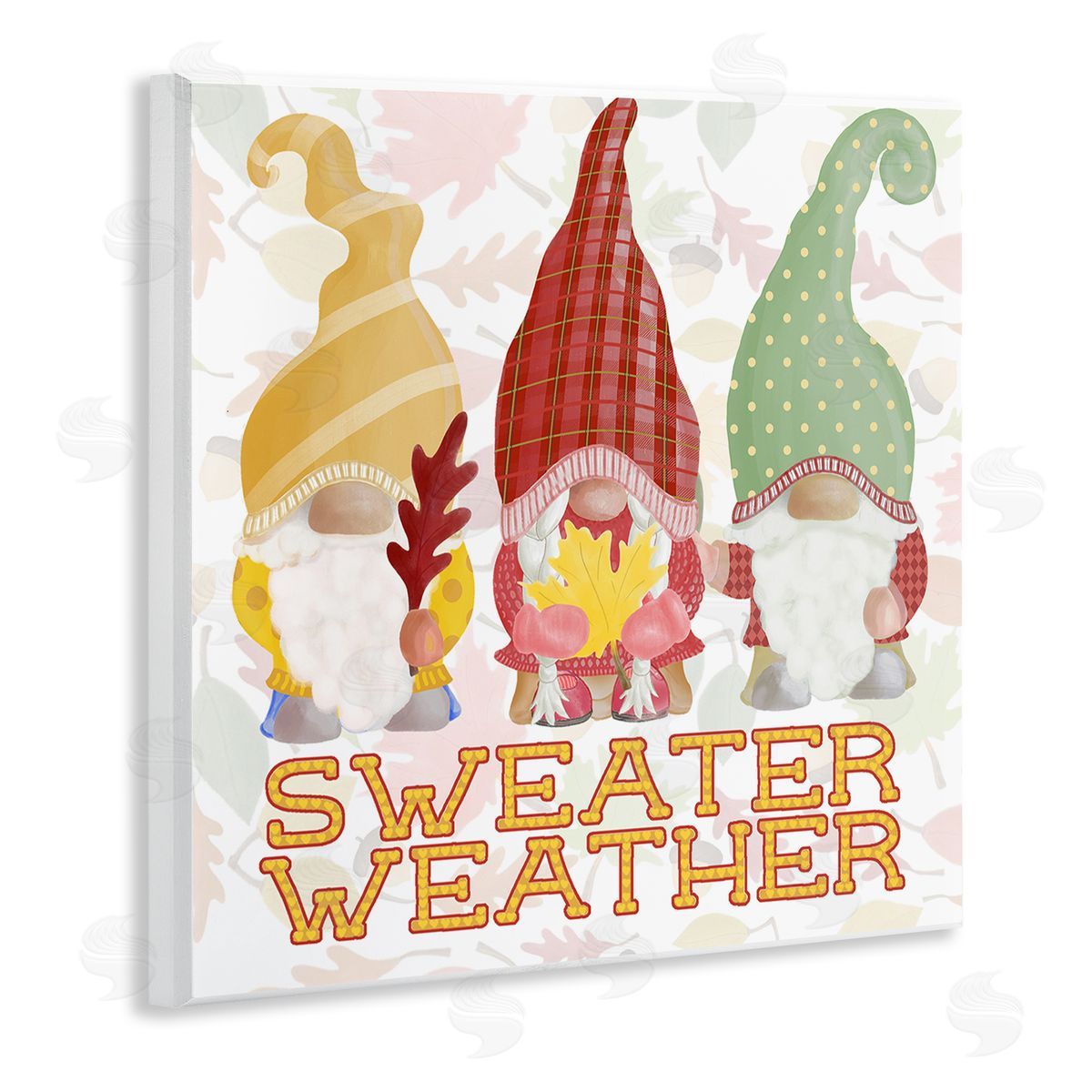 Andi Metz Sweater Weather Warmly Dressed Gnomes Leaf Pattern Wooden Wall Plaque Art Print