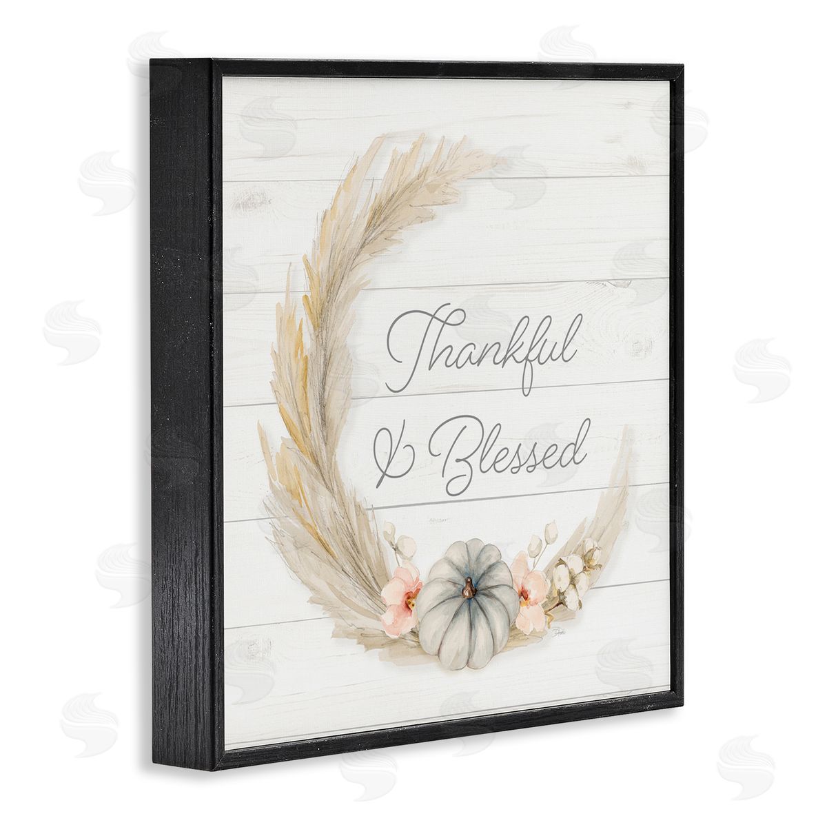 Patricia Pinto Thankful & Blessed Tender Autumnal Phrase Wreath  Black Framed Glicee Wall Art Print