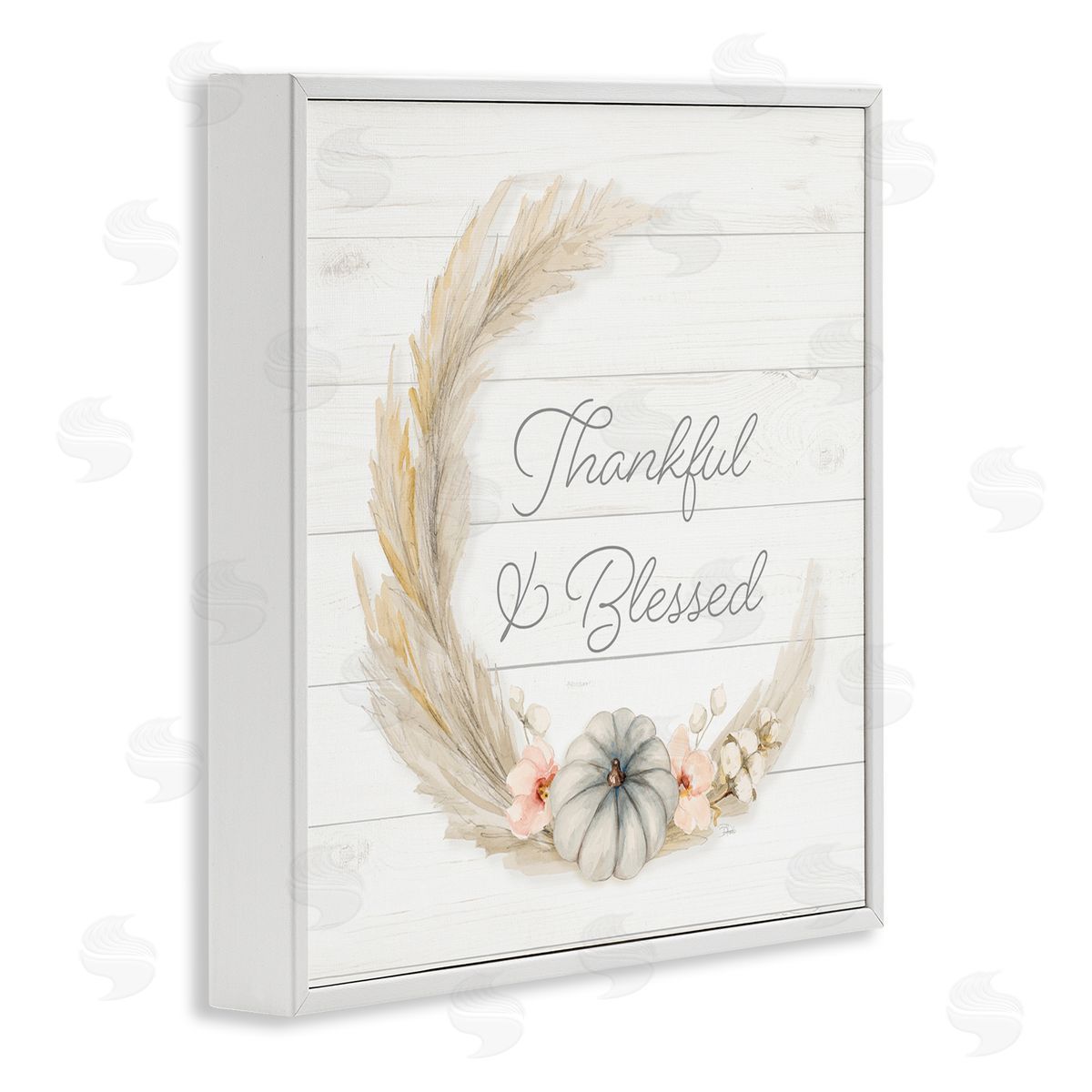 Patricia Pinto Thankful & Blessed Tender Autumnal Phrase Wreath  White Framed Glicee Wall Art Print