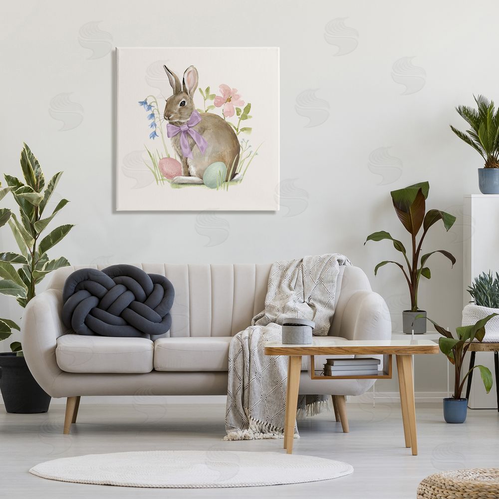Victoria Barnes Spring Bunny Rabbit Easter Eggs Blossoming Flowers Canvas Wall Art in Room
