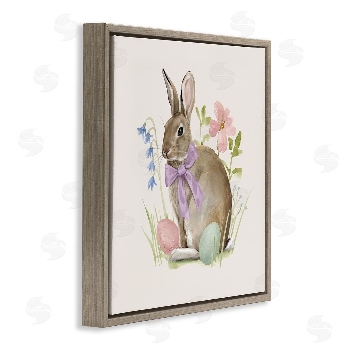 Victoria Barnes Spring Bunny Rabbit Easter Eggs Blossoming Flowers Brown Floating Frame Canvas Wall Art Print