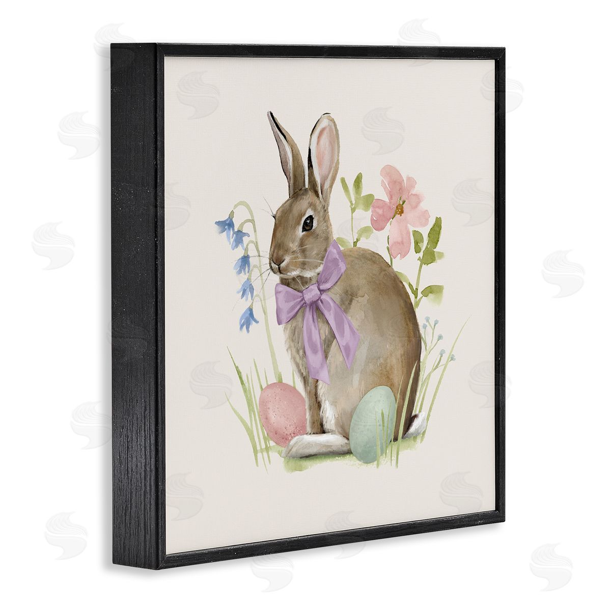 Victoria Barnes Spring Bunny Rabbit Easter Eggs Blossoming Flowers Black Framed Glicee Wall Art Print
