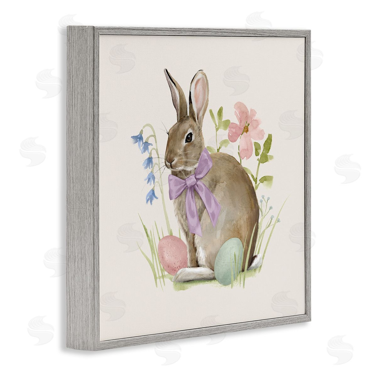 Victoria Barnes Spring Bunny Rabbit Easter Eggs Blossoming Flowers Gray Framed Glicee Wall Art Print