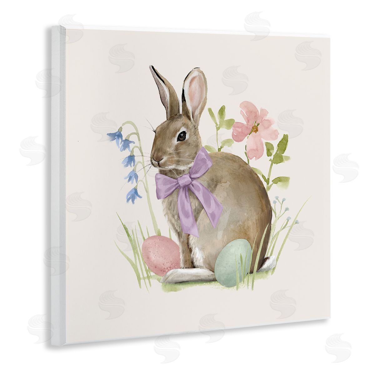 Victoria Barnes Spring Bunny Rabbit Easter Eggs Blossoming Flowers Wooden Wall Plaque Art Print