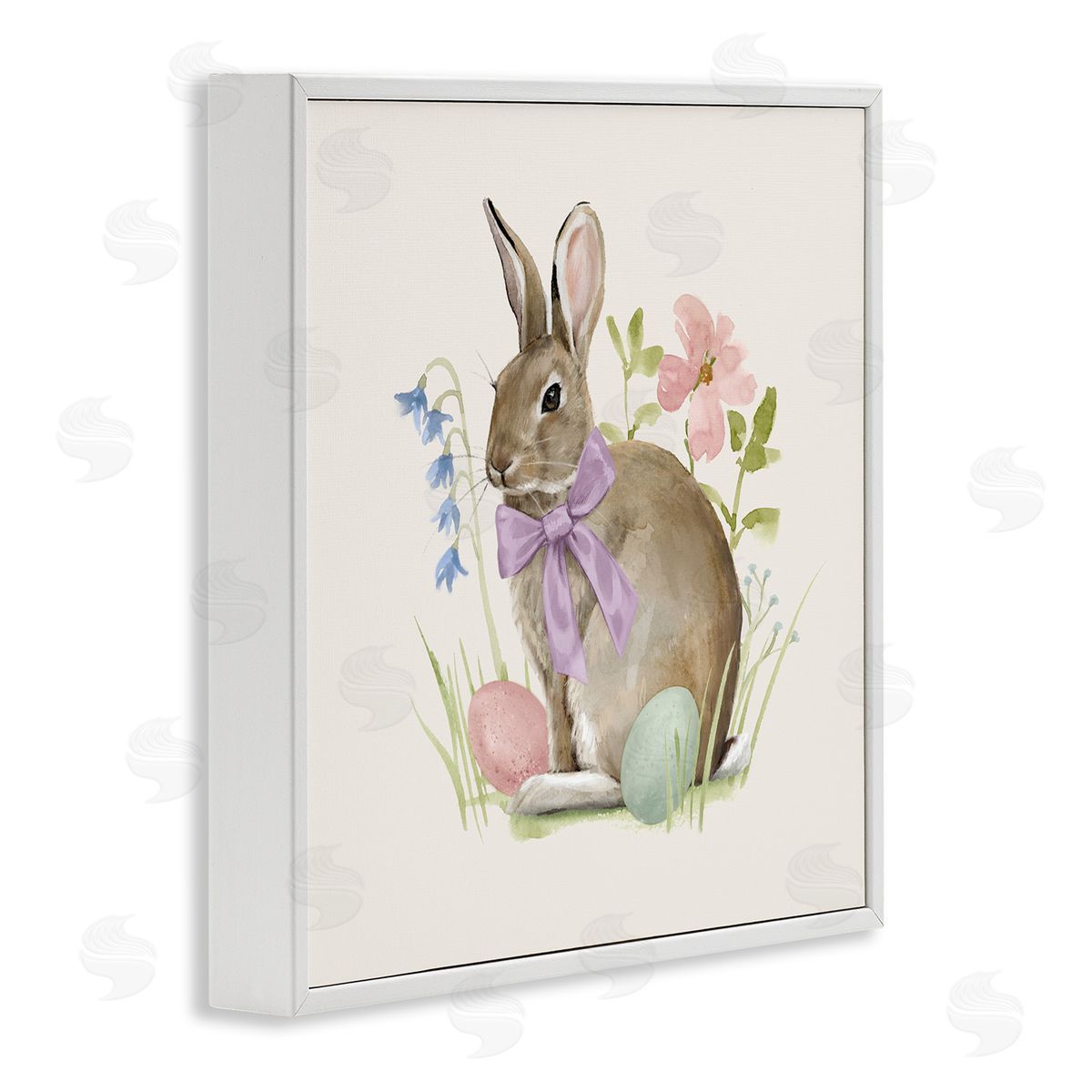 Victoria Barnes Spring Bunny Rabbit Easter Eggs Blossoming Flowers White Framed Glicee Wall Art Print