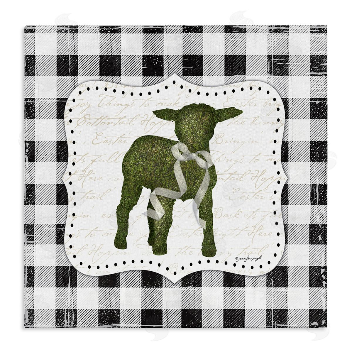 Jennifer Pugh Seasonal Easter Baby Calf Spring Tartan Pattern  Stretched Canvas Wall Art Print