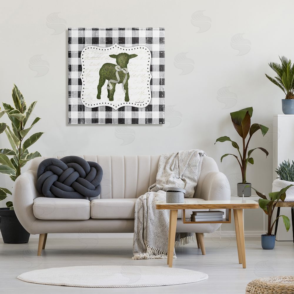 Jennifer Pugh Seasonal Easter Baby Calf Spring Tartan Pattern  Canvas Wall Art in Room