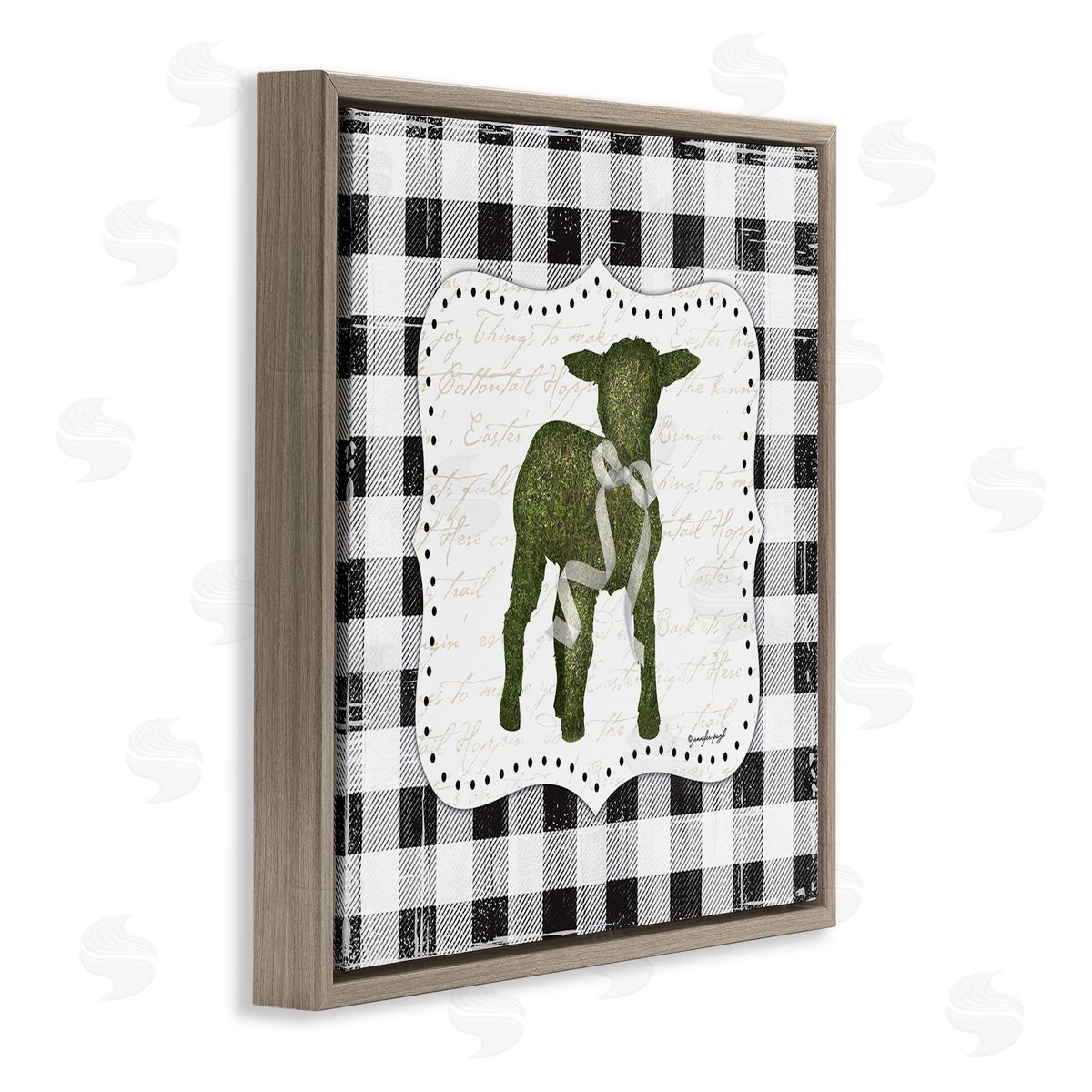 Jennifer Pugh Seasonal Easter Baby Calf Spring Tartan Pattern  Brown Floating Frame Canvas Wall Art Print