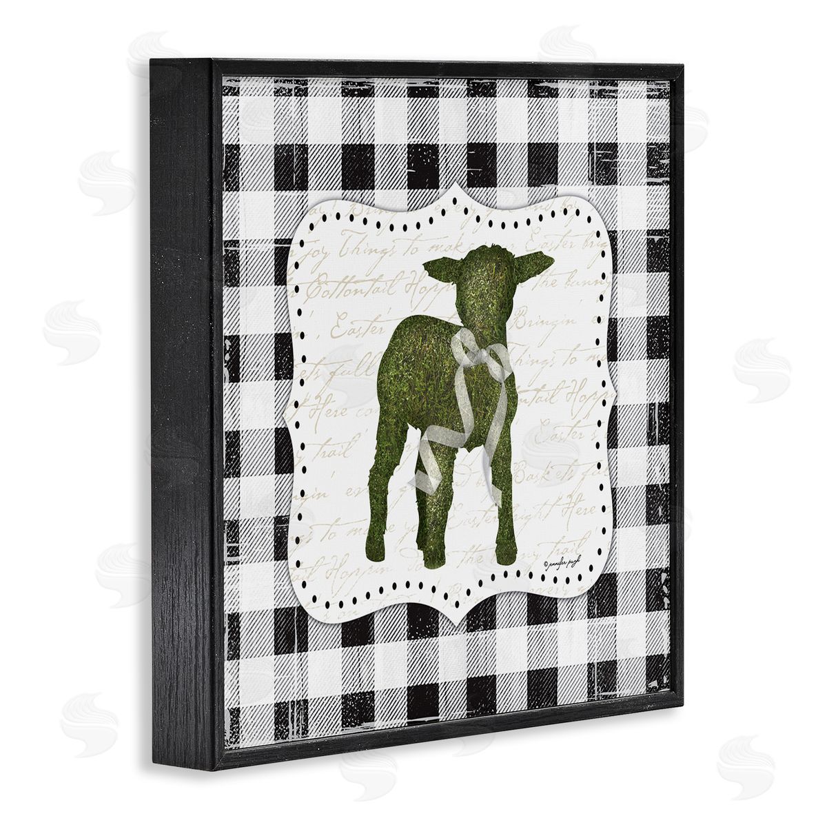 Jennifer Pugh Seasonal Easter Baby Calf Spring Tartan Pattern  Black Framed Glicee Wall Art Print