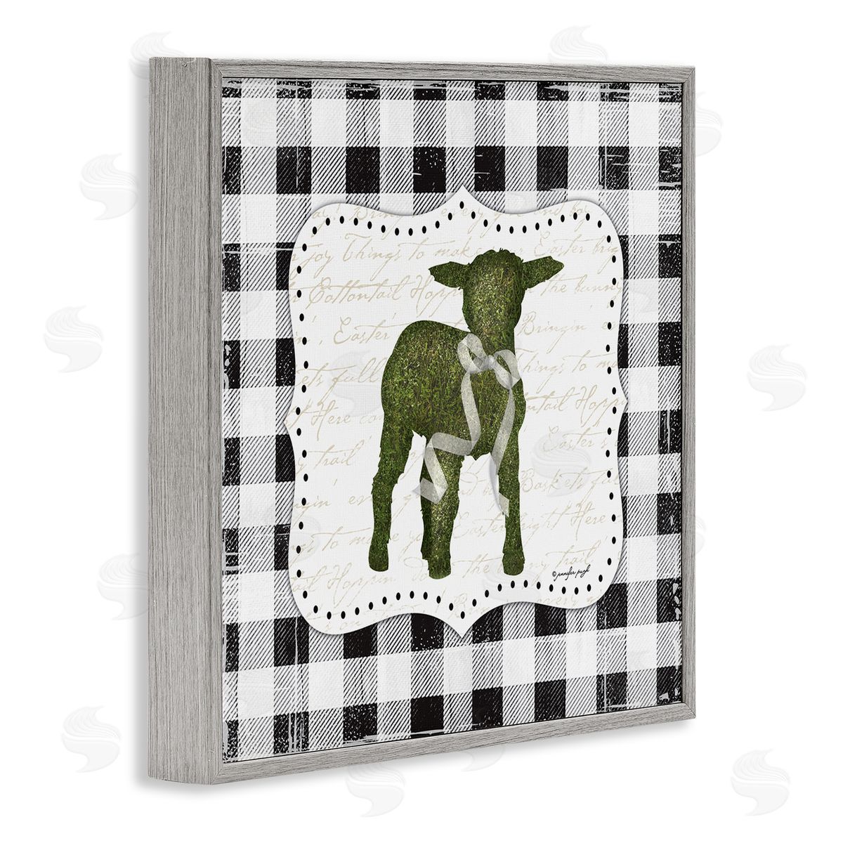 Jennifer Pugh Seasonal Easter Baby Calf Spring Tartan Pattern  Gray Framed Glicee Wall Art Print