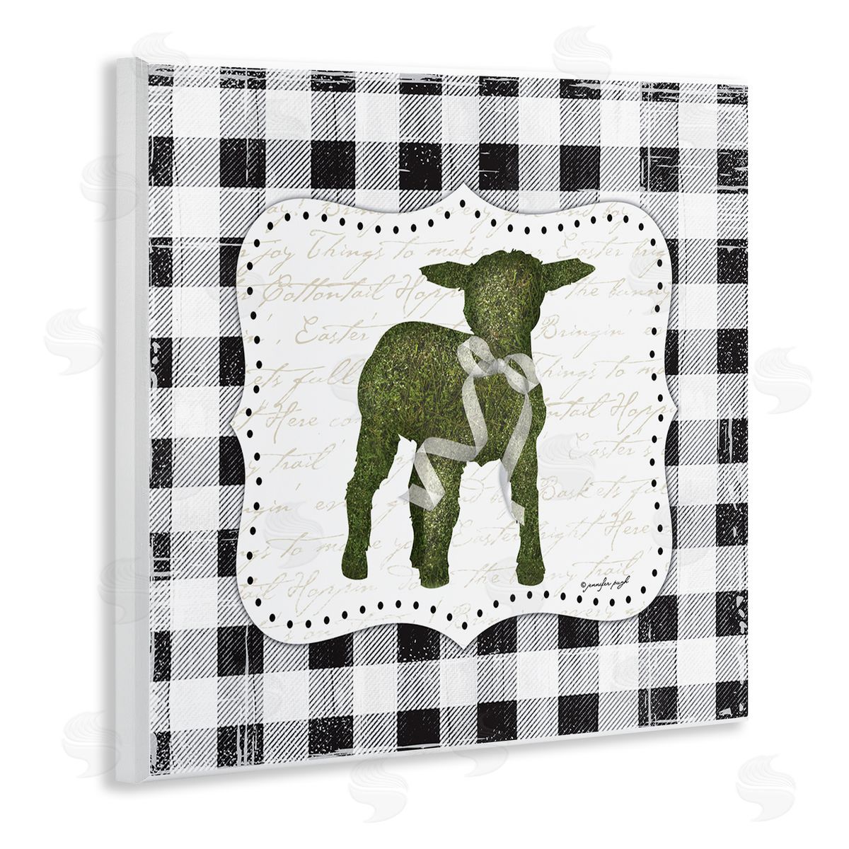 Jennifer Pugh Seasonal Easter Baby Calf Spring Tartan Pattern  Wooden Wall Plaque Art Print