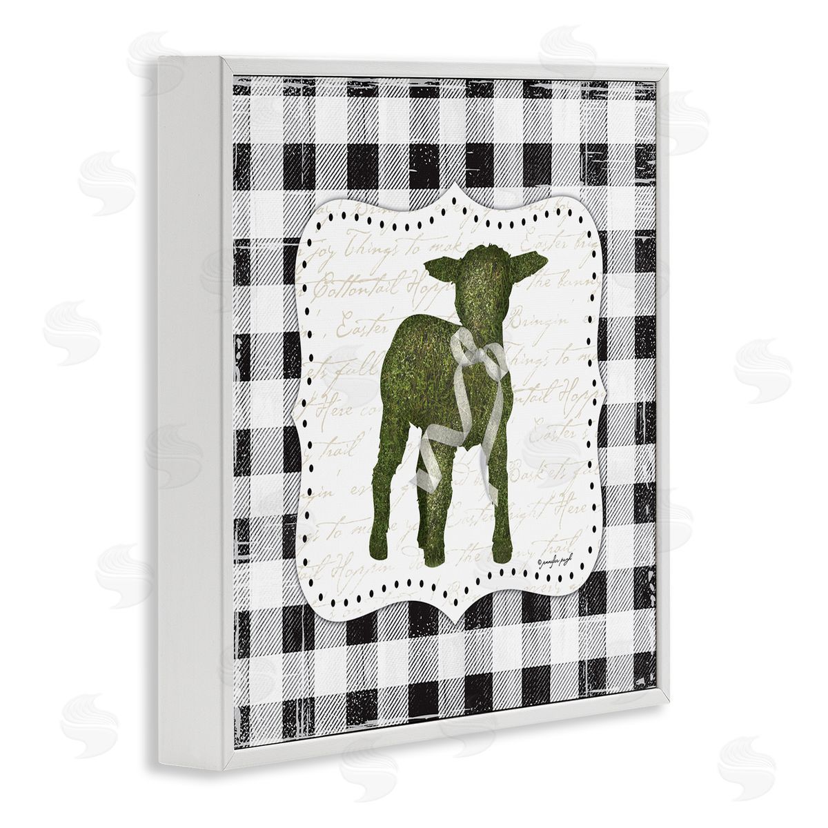 Jennifer Pugh Seasonal Easter Baby Calf Spring Tartan Pattern  White Framed Glicee Wall Art Print