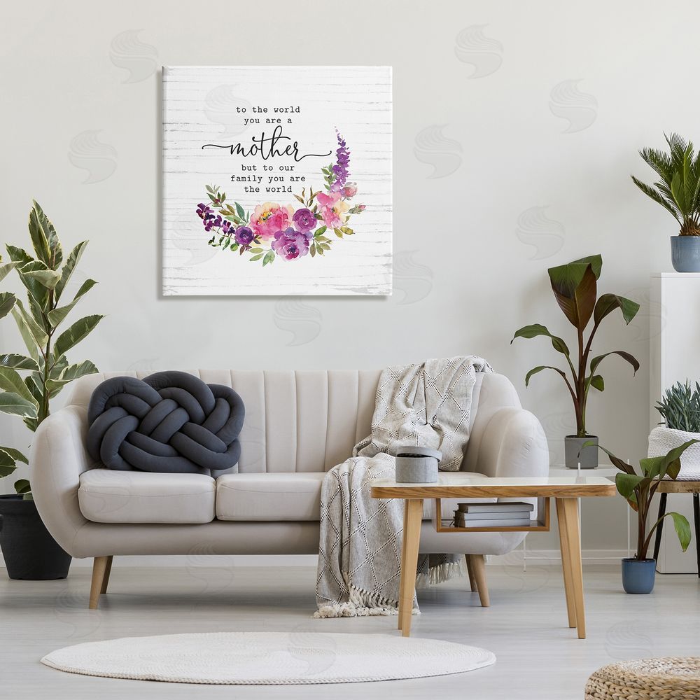 Lettered and Lined Sentimental Mother's Day Flower Quote Watercolor Detail Canvas Wall Art in Room