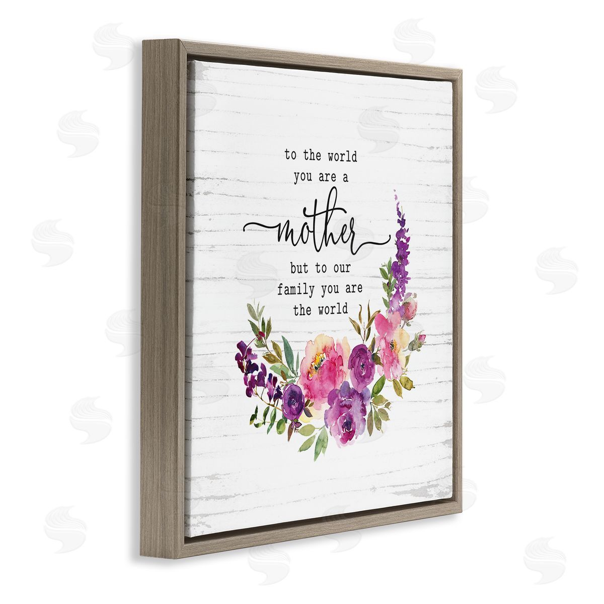 Lettered and Lined Sentimental Mother's Day Flower Quote Watercolor Detail Brown Floating Frame Canvas Wall Art Print