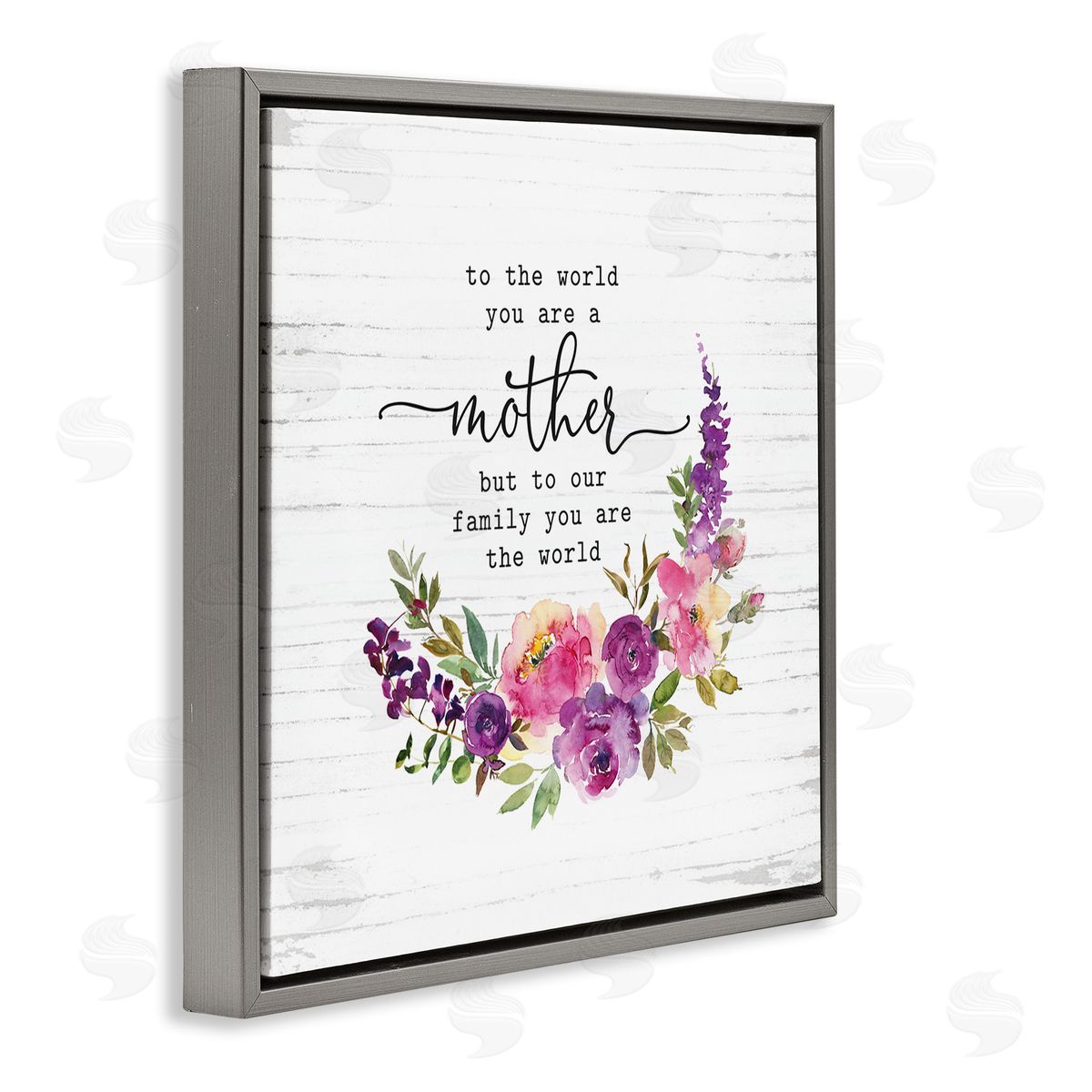 Lettered and Lined Sentimental Mother's Day Flower Quote Watercolor Detail Gray Floating Frame Canvas Wall Art Print