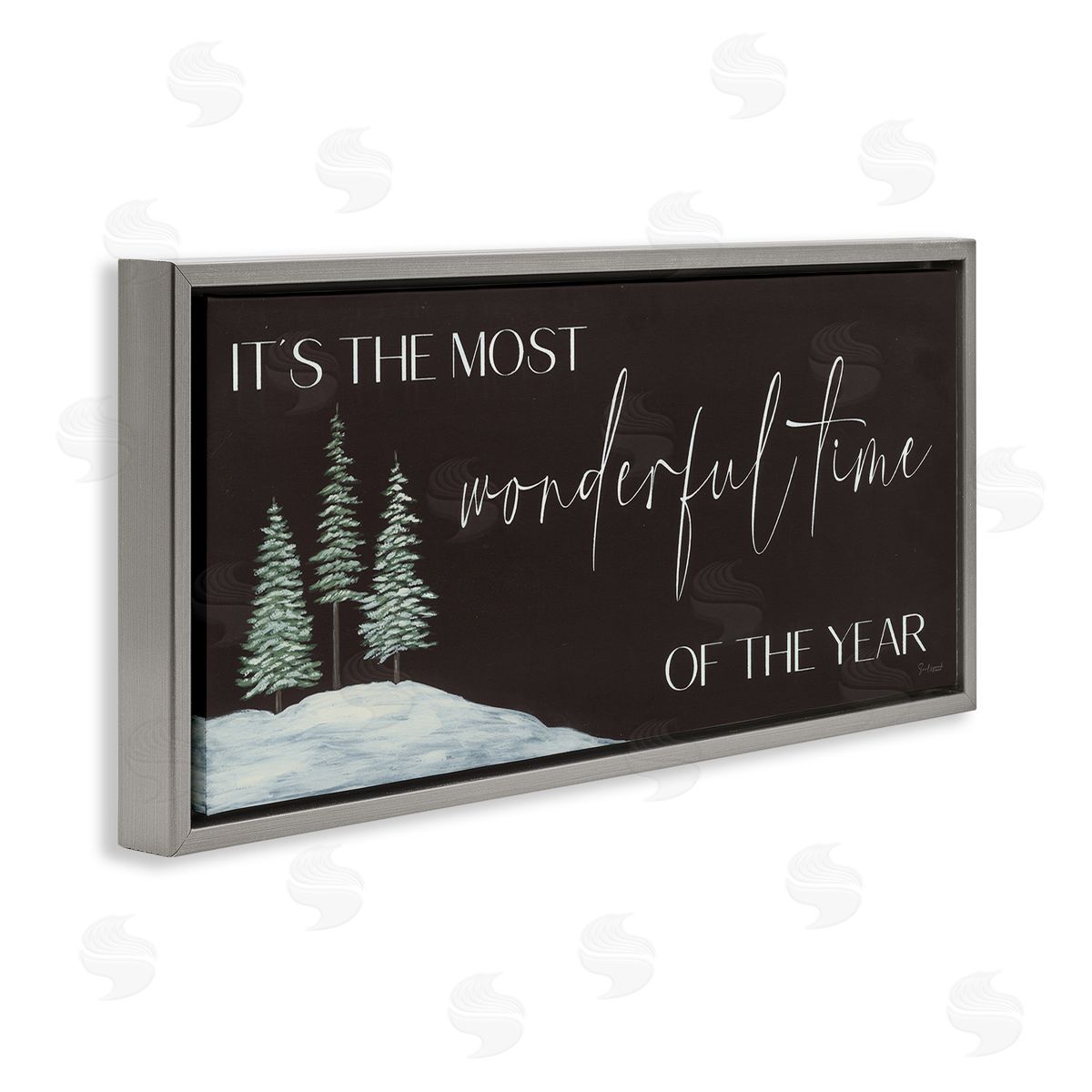 Most Wonderful Time Holiday Phrase Grey Floating Frame Canvas Wall Art, Home Decor by Soulspeak & Sawdust