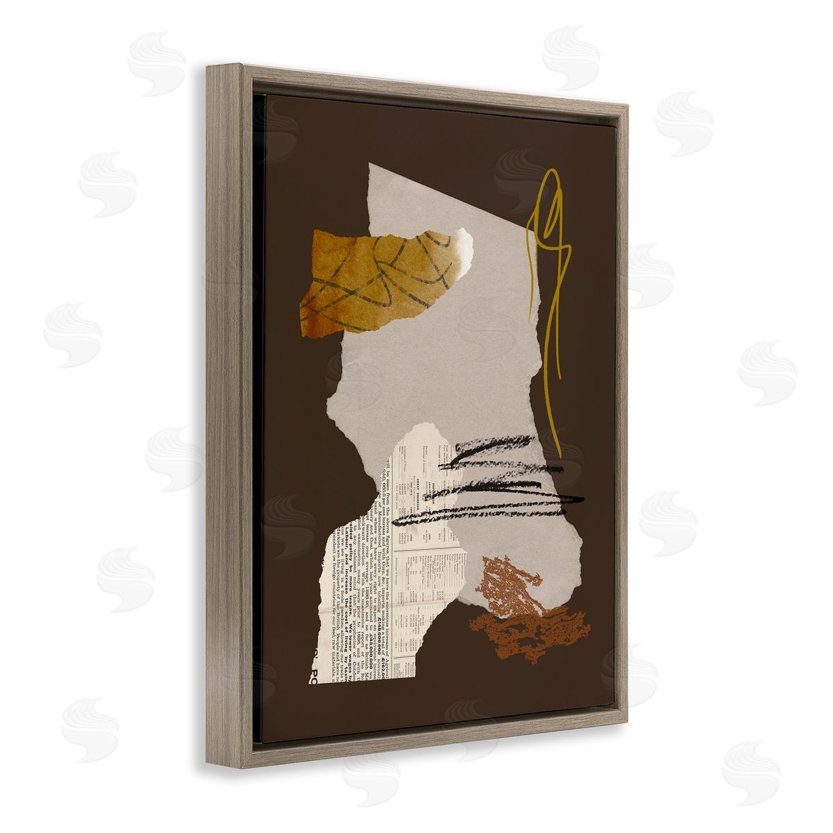 Melissa Wang Modern d Shapes Abstract Layered Scribble Lines  Brown Floating Frame Canvas Wall Art Print