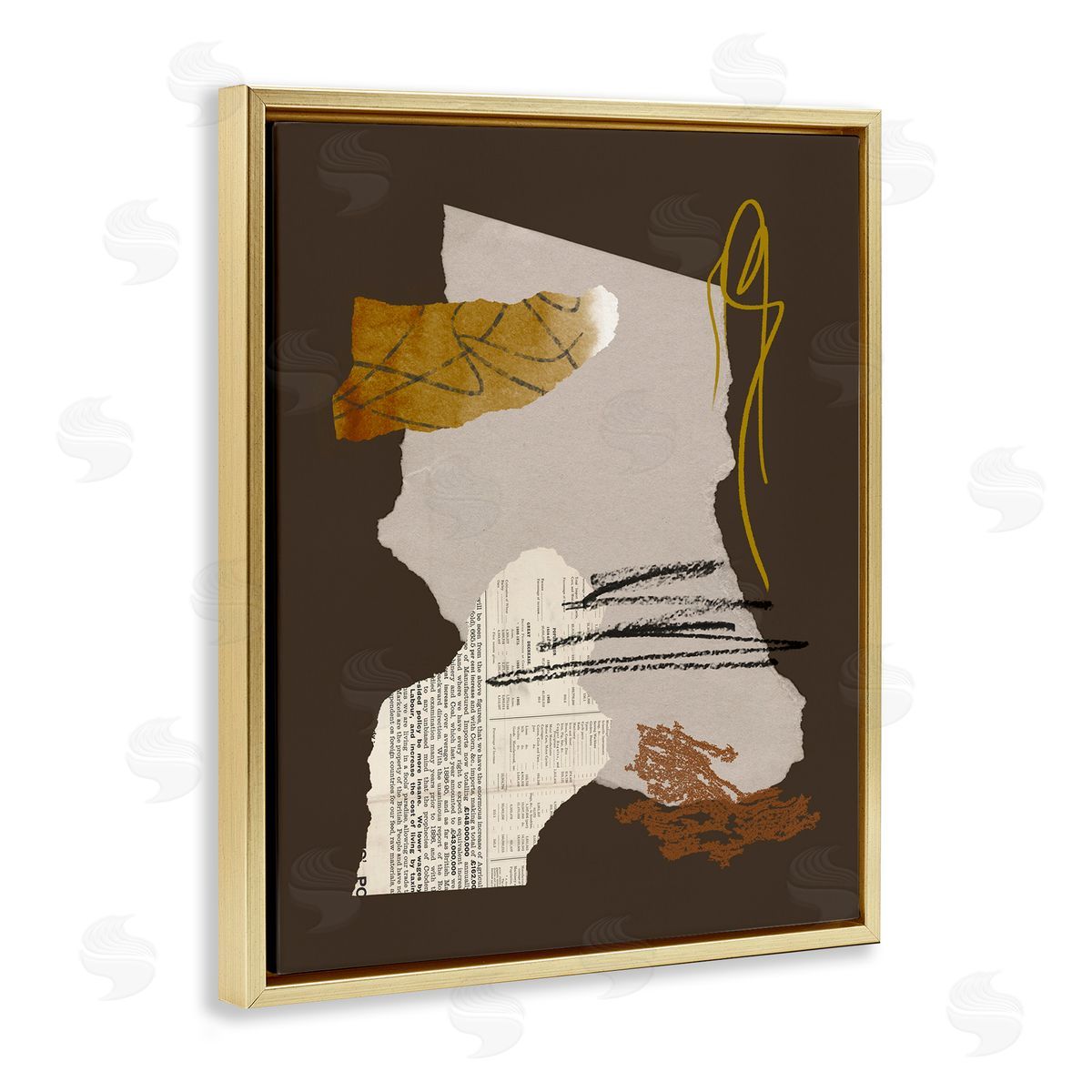 Melissa Wang Modern d Shapes Abstract Layered Scribble Lines  Gold Floating Frame Canvas Wall Art Print