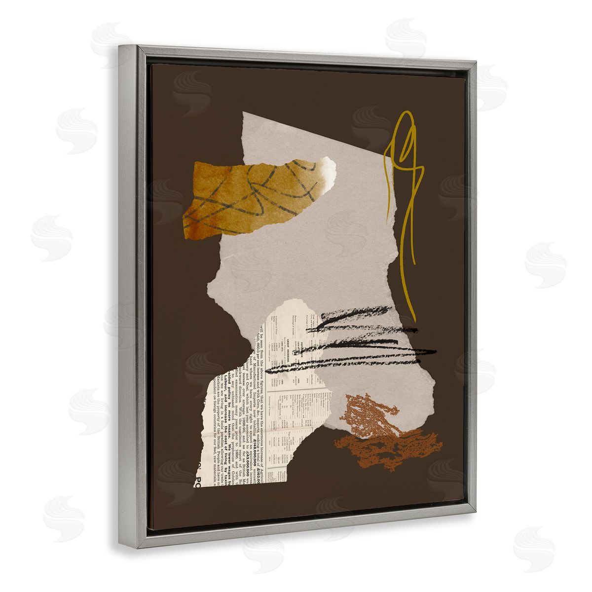 Melissa Wang Modern d Shapes Abstract Layered Scribble Lines  Gray Floating Frame Canvas Wall Art Print