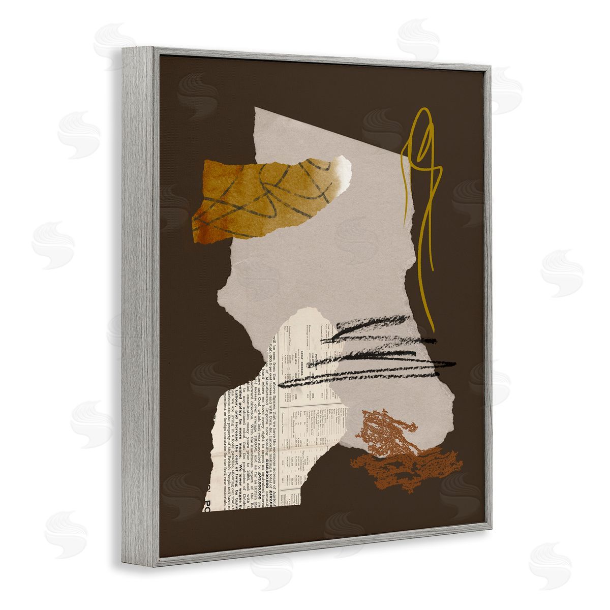 Melissa Wang Modern d Shapes Abstract Layered Scribble Lines  Gray Framed Giclee Wall Art Print