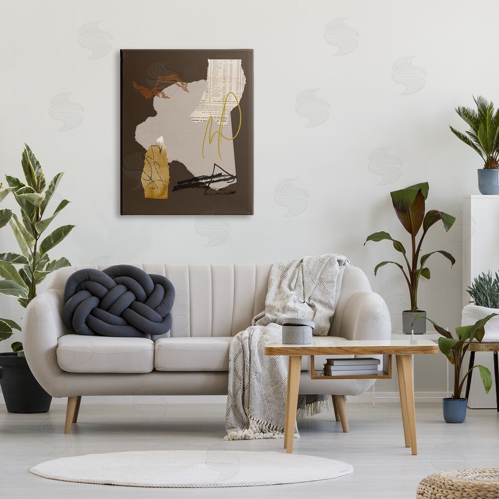 Melissa Wang Abstract Layered Paper Clippings Modern Canvas Wall Art Print in Room