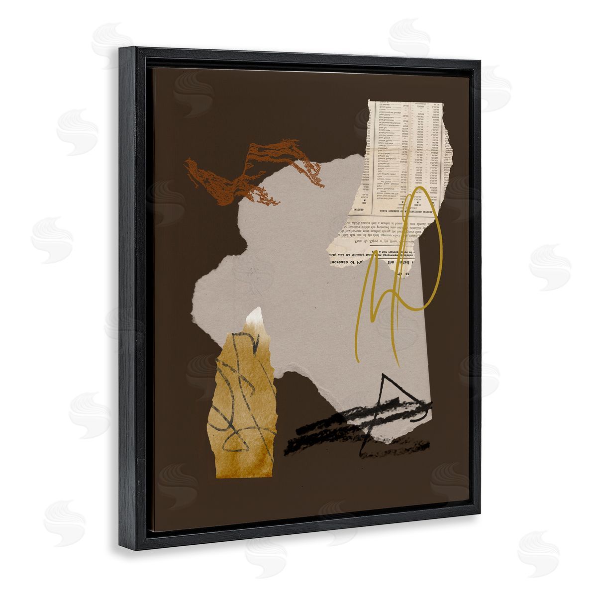 Melissa Wang Abstract Layered Paper Clippings Modern Black Floating Frame Canvas Wall Art Print