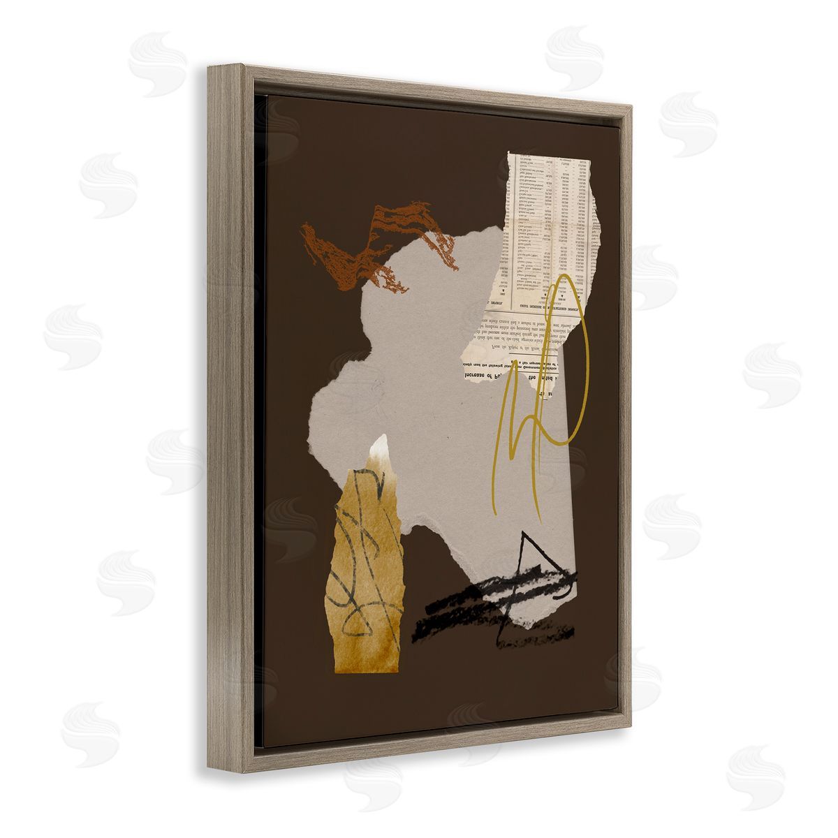 Melissa Wang Abstract Layered Paper Clippings Modern Brown Floating Frame Canvas Wall Art Print