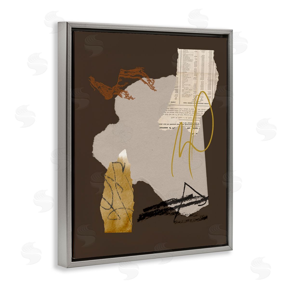 Melissa Wang Abstract Layered Paper Clippings Modern Gray Floating Frame Canvas Wall Art Print