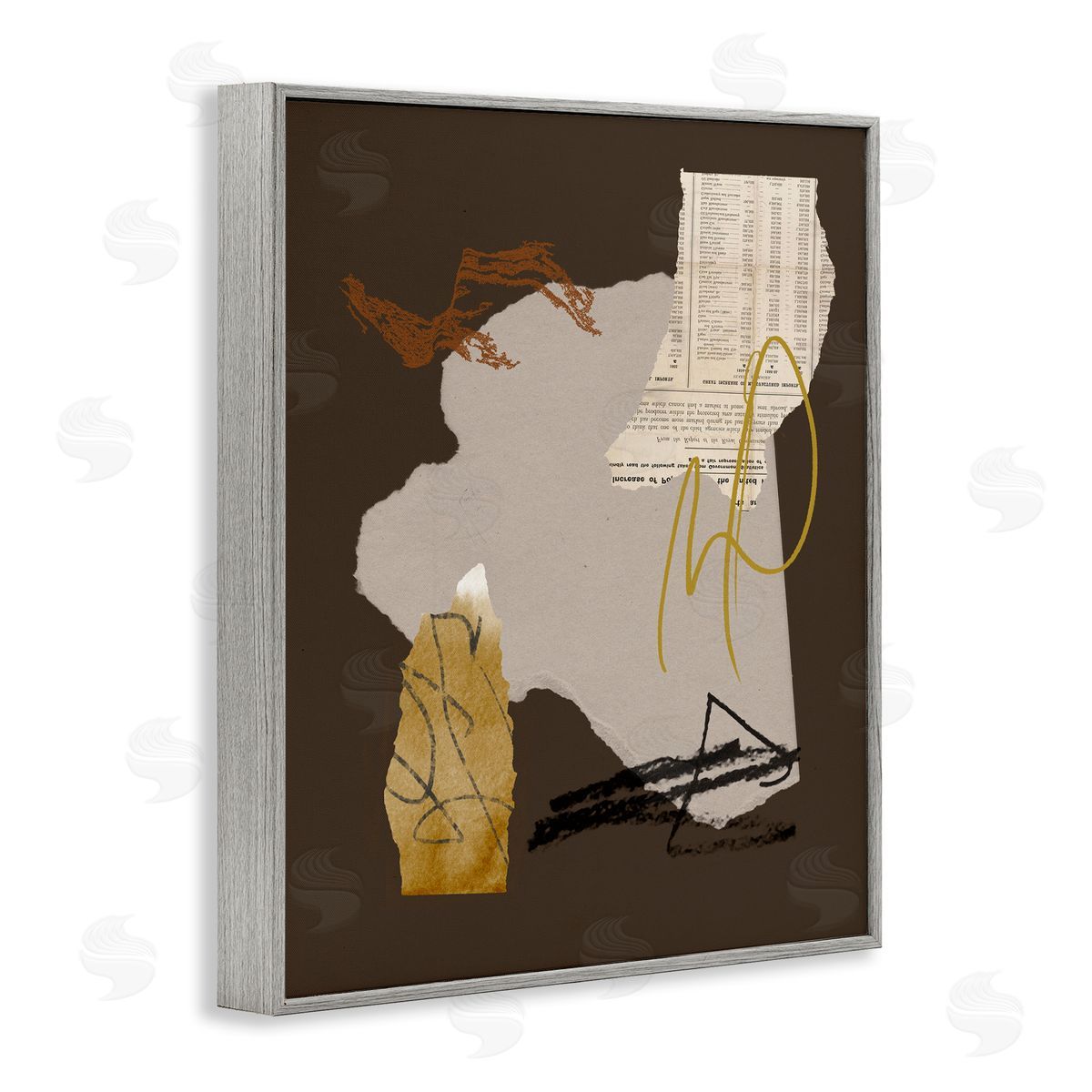 Melissa Wang Abstract Layered Paper Clippings Modern Gray Framed Giclee Wall Art Print