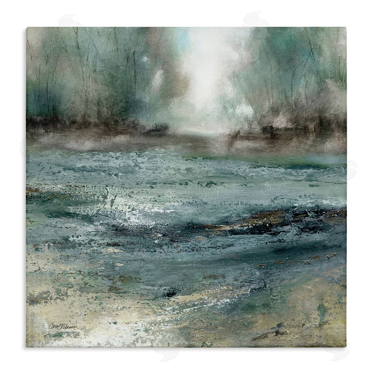Carol Robinson Soothing Pond Nature Painting Abstract Blurred Trees Stretched Canvas Wall Art Print