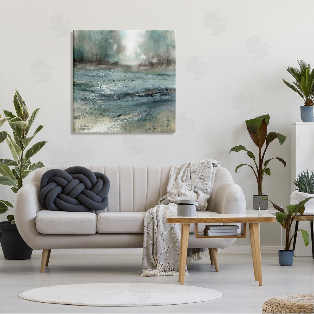 Carol Robinson Soothing Pond Nature Painting Abstract Blurred Trees Canvas Wall Art in Room