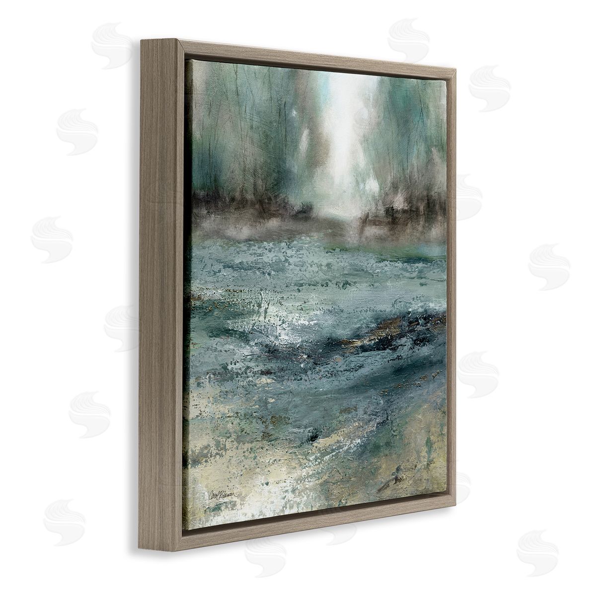Carol Robinson Soothing Pond Nature Painting Abstract Blurred Trees Brown Floating Frame Canvas Wall Art Print