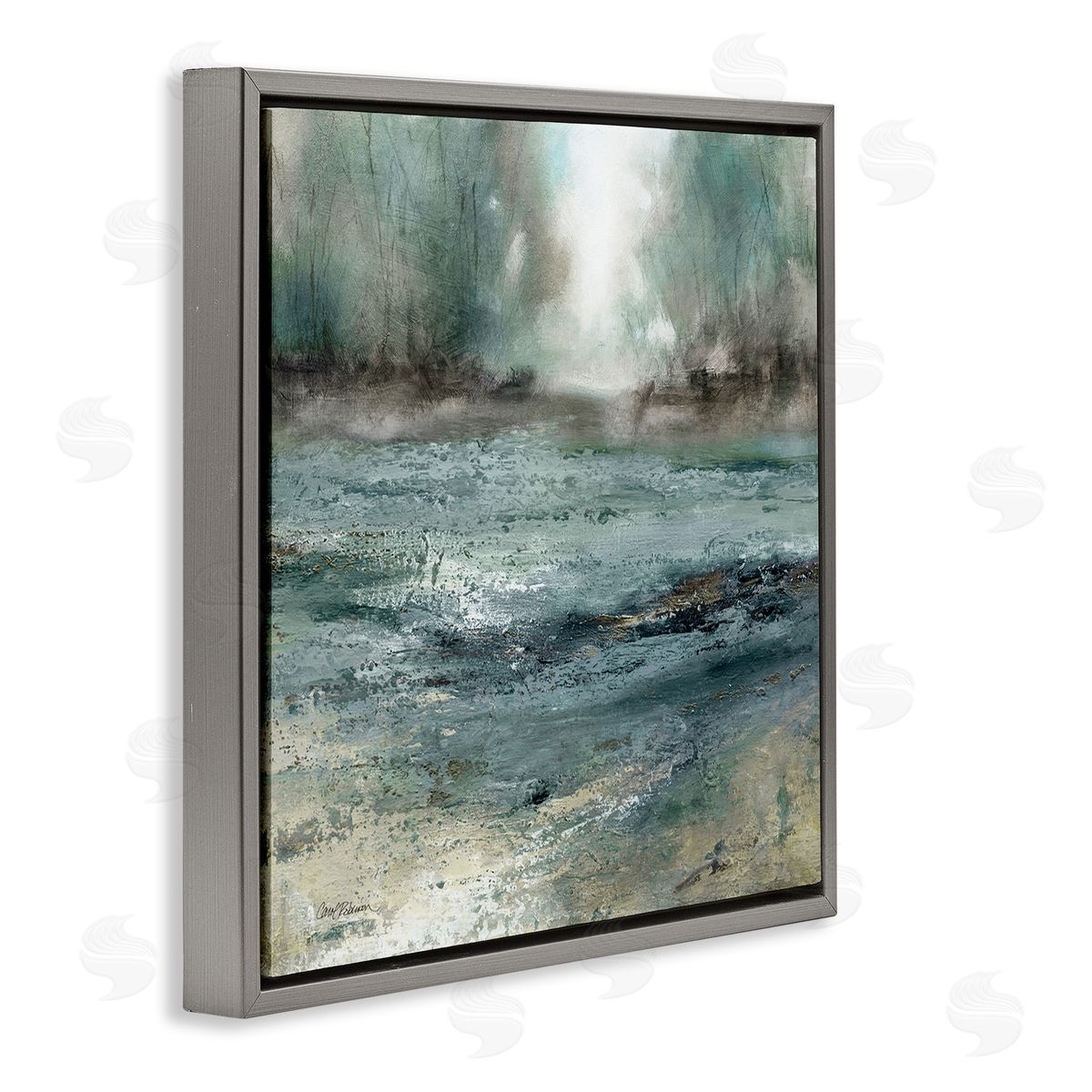 Carol Robinson Soothing Pond Nature Painting Abstract Blurred Trees Gray Floating Frame Canvas Wall Art Print