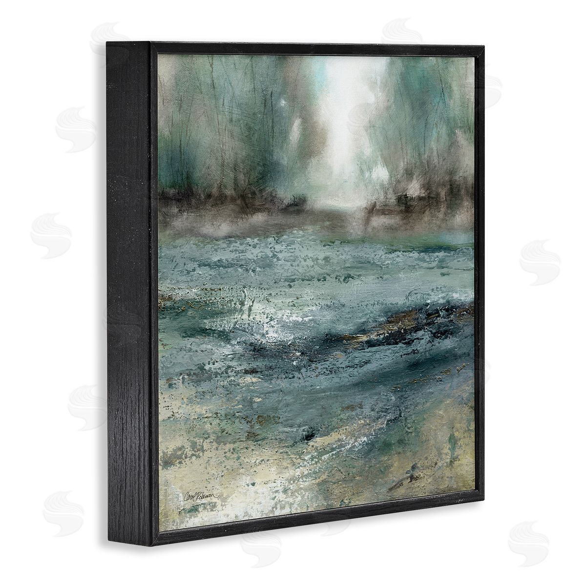Carol Robinson Soothing Pond Nature Painting Abstract Blurred Trees Black Framed Glicee Wall Art Print