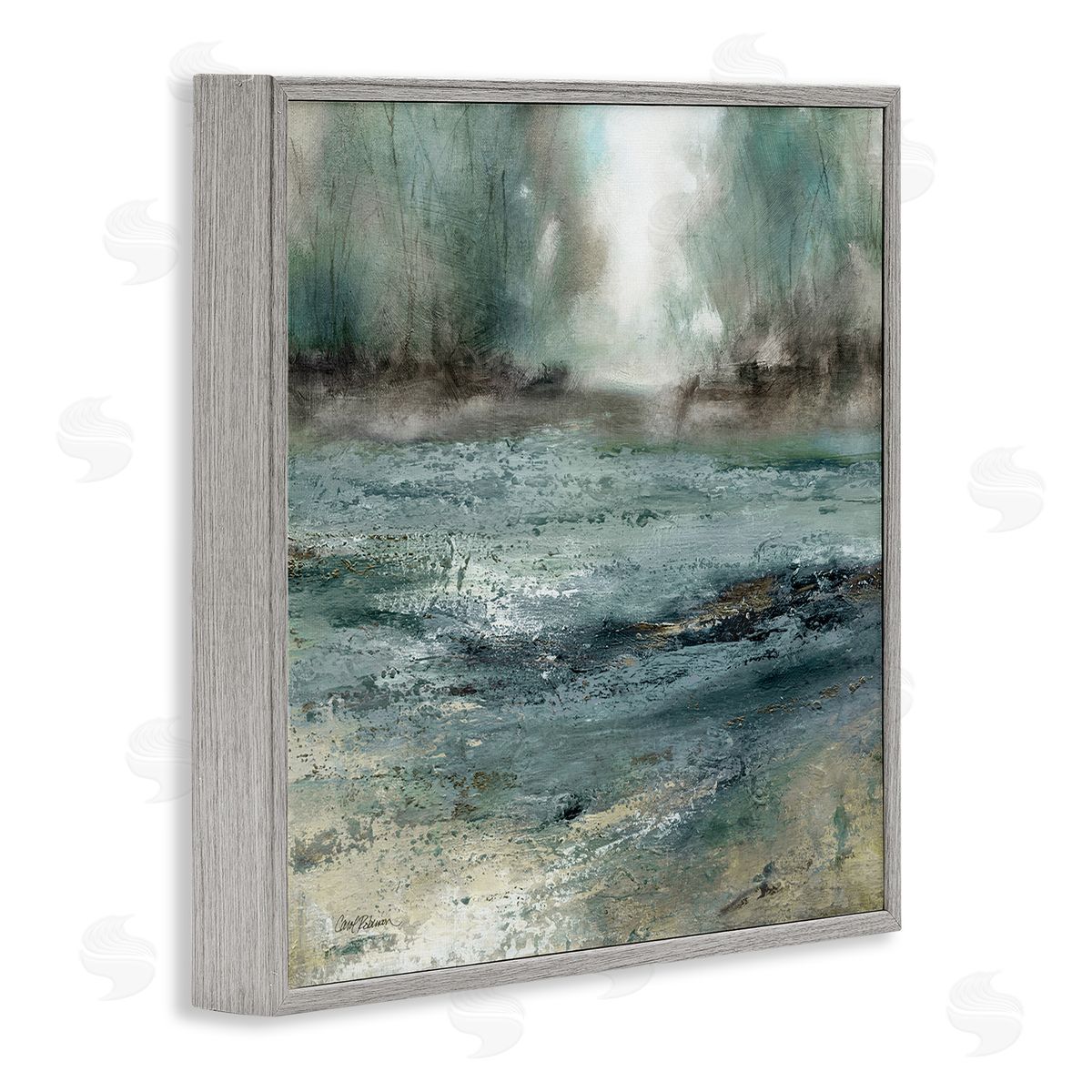 Carol Robinson Soothing Pond Nature Painting Abstract Blurred Trees Gray Framed Glicee Wall Art Print