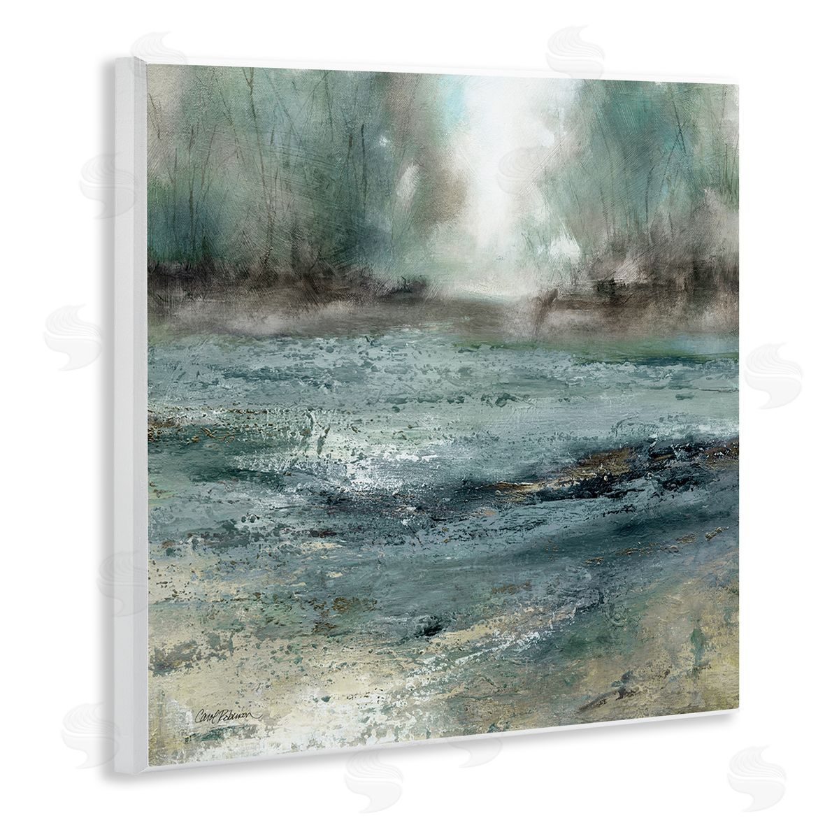 Carol Robinson Soothing Pond Nature Painting Abstract Blurred Trees Wooden Wall Plaque Art Print