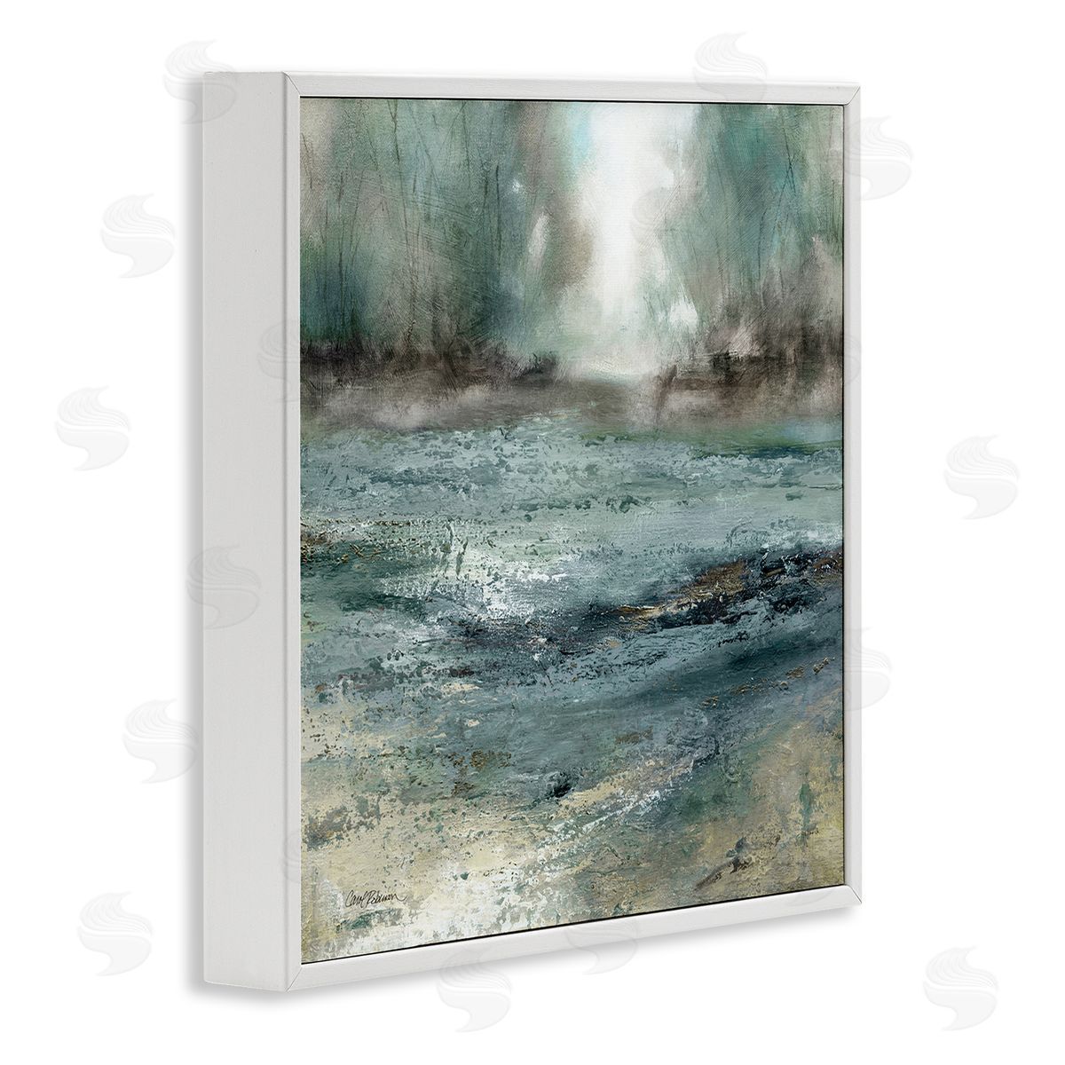 Carol Robinson Soothing Pond Nature Painting Abstract Blurred Trees White Framed Glicee Wall Art Print