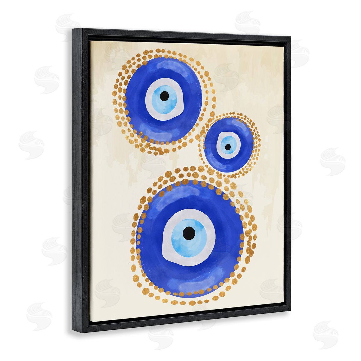 Round Blue Evil Eye Pattern Black Floating Frame Canvas Wall Art, Home Decor by Two Smart Blondes